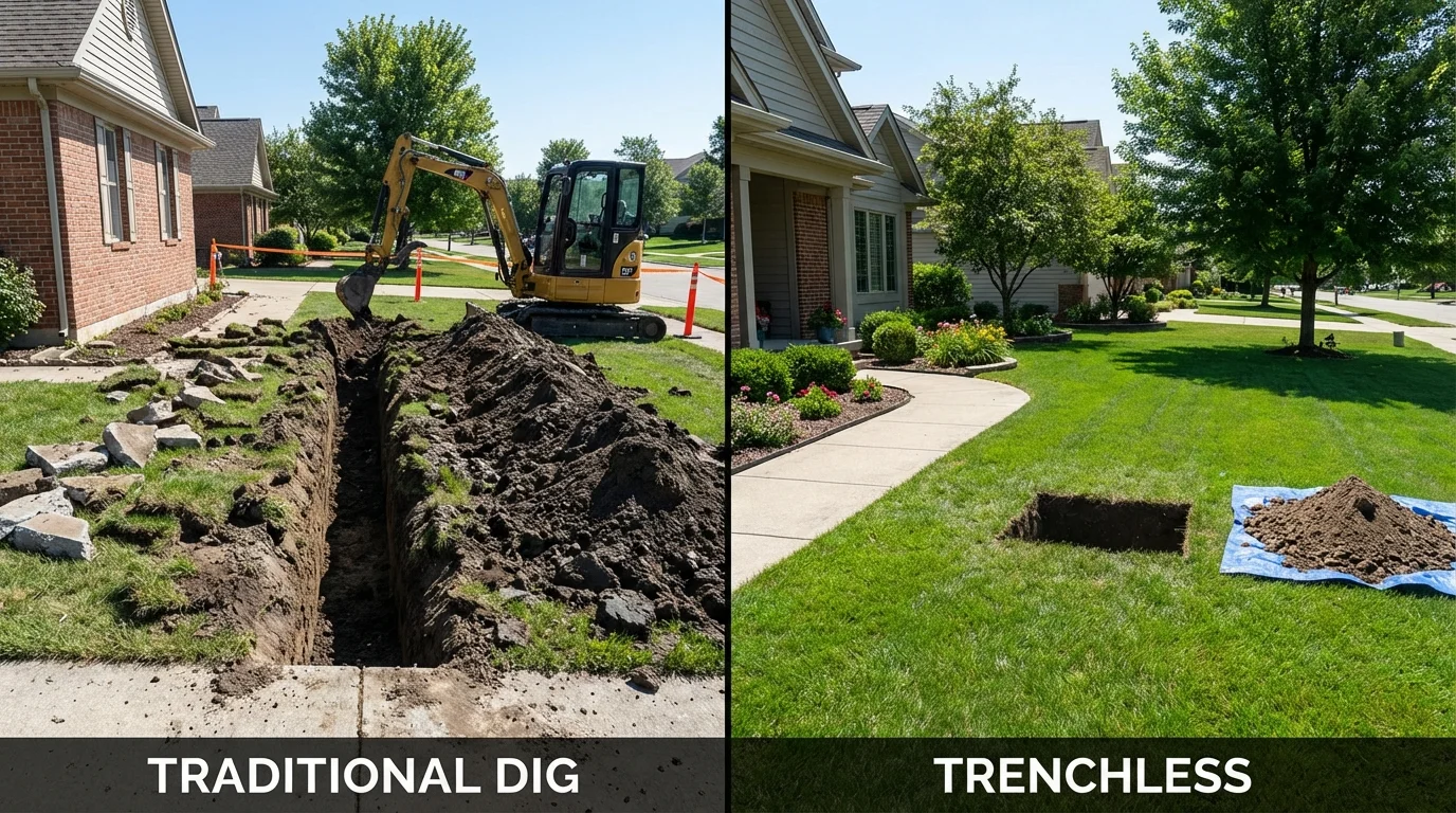 Trenchless sewer repair with minimal yard damage versus traditional excavation in Bushnell, FL